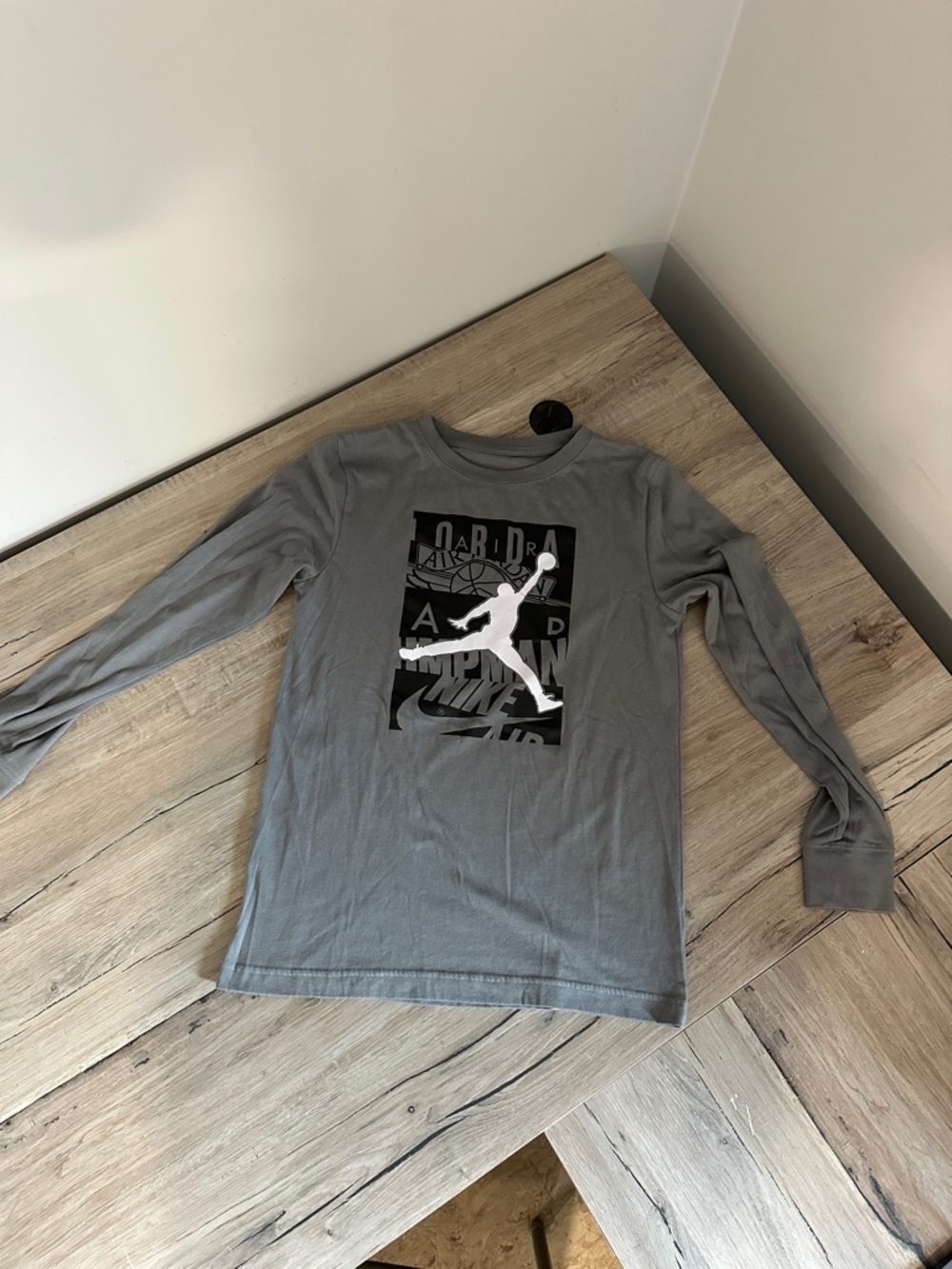 Jordan Kids Long Sleeve Tee Gray with Black & White Jumpman Graphic